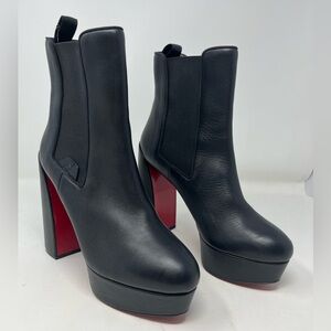 Christian Louboutin Movidastic Black Leather Ankle Boot Platform Chelsea size 40
